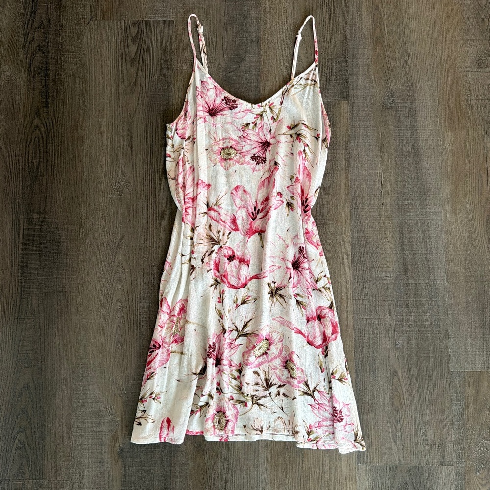 Pink Floral Spaghetti Strap Dress